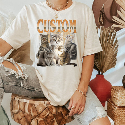 カスタムヴィンテージペットTシャツ、パーソナライズペットシャツ、カスタムフォトTシャツ