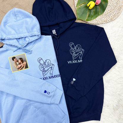 写真からカスタム刺繍された肖像画スウェットシャツ、カップルの刺繍スウェットシャツ、カップル向けのパーソナライズされたギフト、カップル向けのクリスマスギフト