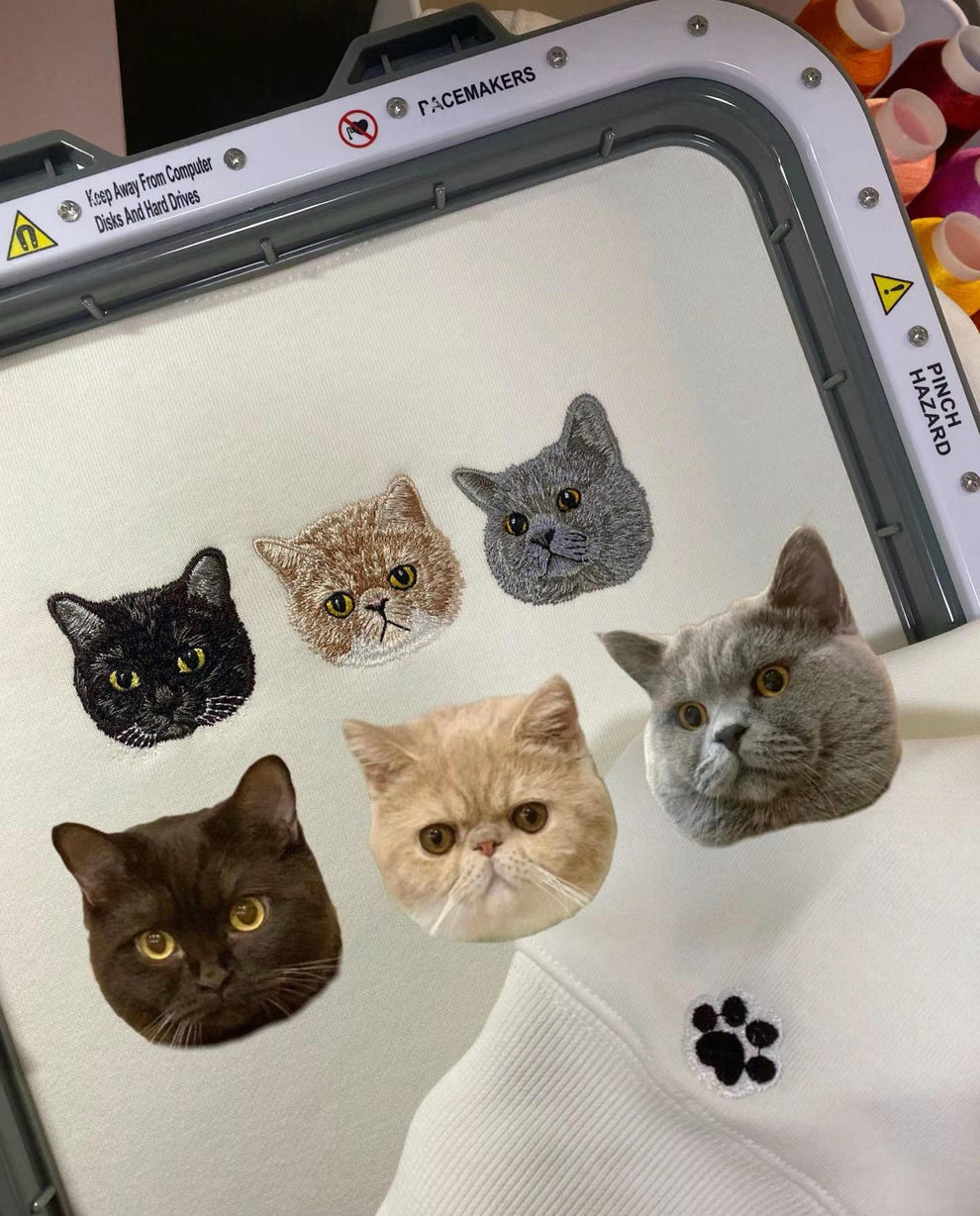 カスタム犬の肖像画刺繍スウェットシャツ、カスタムペットパーカー、ペットの顔が刺繍されたパーソナライズされたペットスウェットシャツ