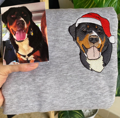 カスタム刺繍ペットスウェットシャツ パーソナライズされたペットの顔のスウェットシャツ、犬用サンタ帽子、犬好きの方へのギフト