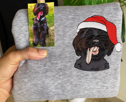 カスタム刺繍ペットスウェットシャツ パーソナライズされたペットの顔のスウェットシャツ、犬用サンタ帽子、犬好きの方へのギフト