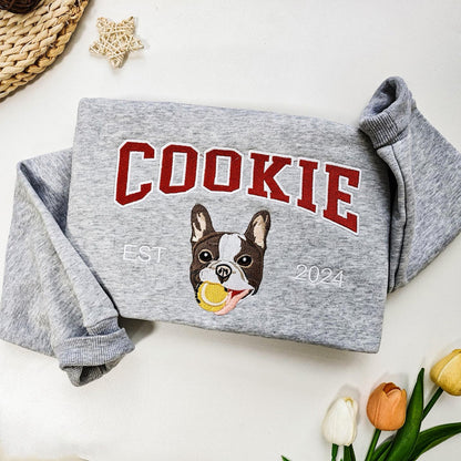 あなたの写真からカスタム刺繍されたヴァーシティペットスウェットシャツ、犬の名前入りパーカー、犬の飼い主へのギフト