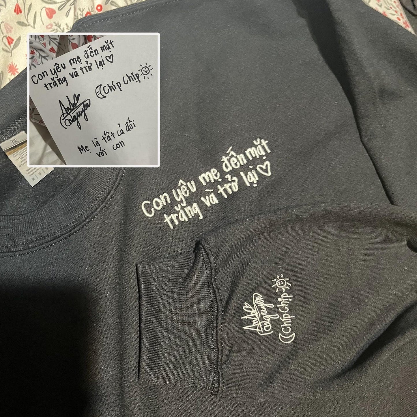 手書きの刺繍入りスウェットシャツをカスタマイズ、カップルのメッセージ刺繍シャツ、カップルのマッチングスウェットシャツ、彼と彼女へのパーソナライズされたギフト