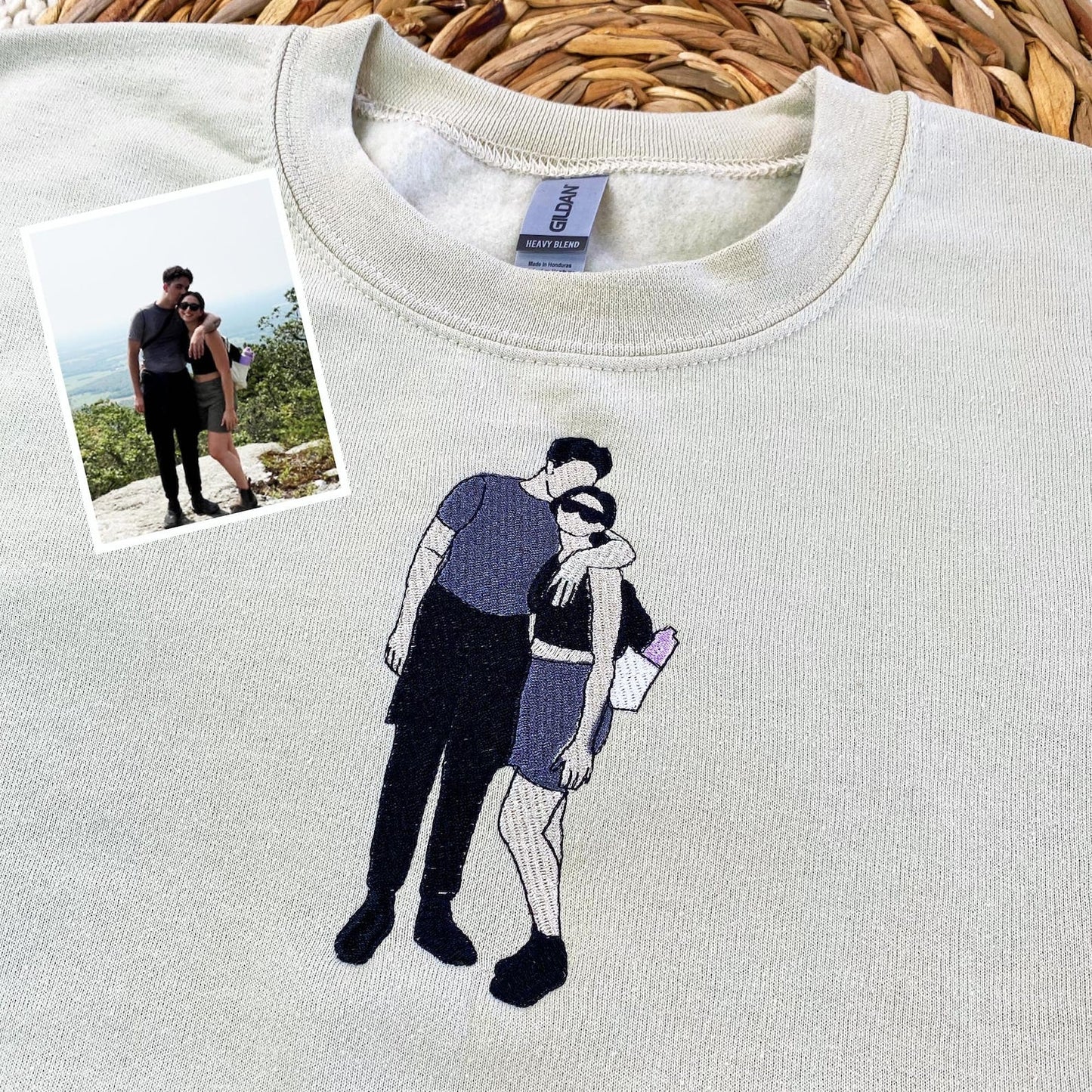 カスタムカップル刺繍パーカー、写真からのカスタムポートレートスウェットシャツ、カップルスウェットシャツ、記念日のギフト、カップル向けのパーソナライズされたギフト