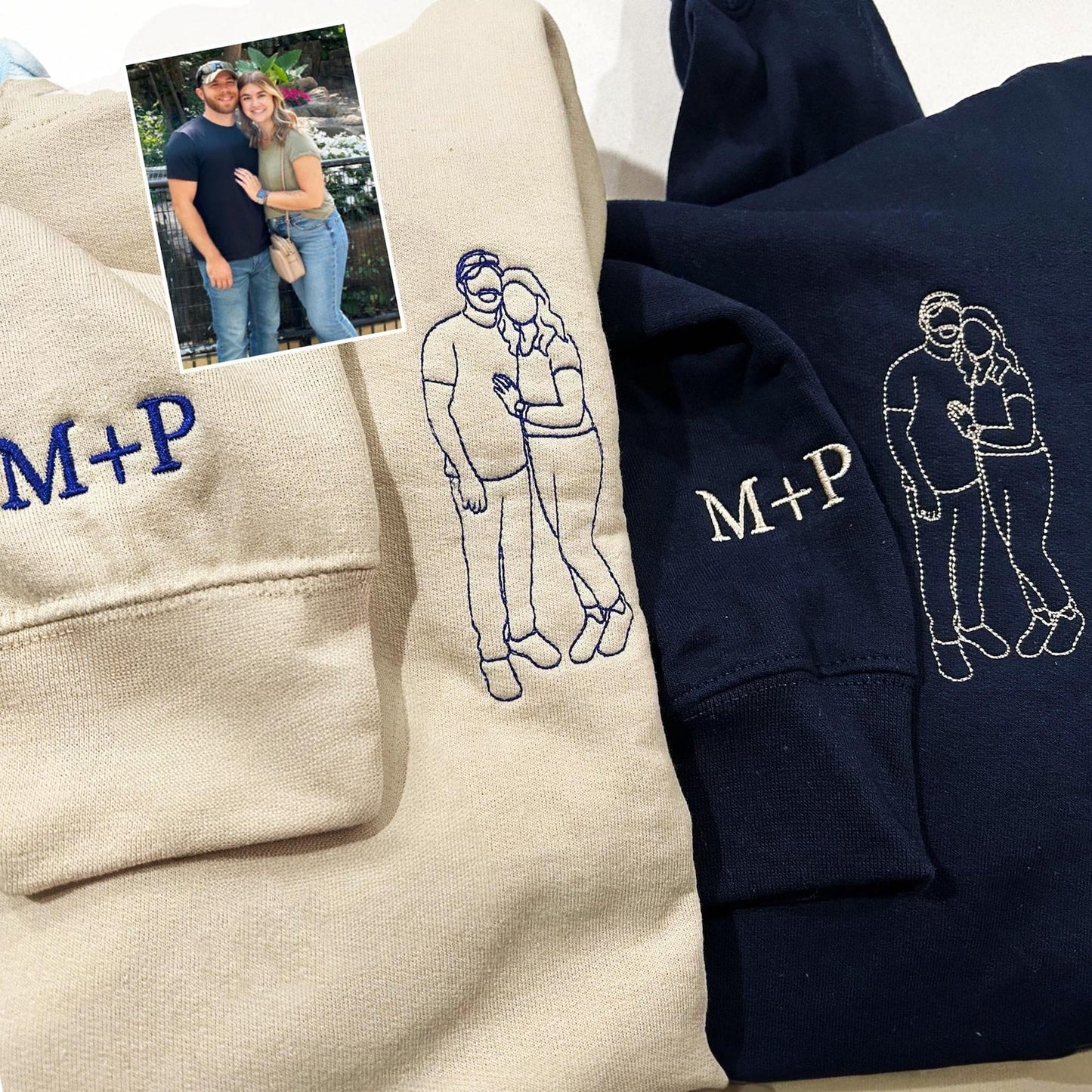 写真からカスタム刺繍された肖像画スウェットシャツ、カップルの刺繍スウェットシャツ、カップル向けのパーソナライズされたギフト、カップル向けのクリスマスギフト