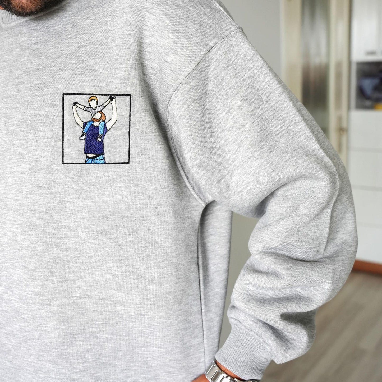 写真からカスタム刺繍されたポートレートスウェットシャツ、カスタム刺繍パーカー、お父さんへの贈り物、彼への贈り物、パーソナライズされたクルーネック