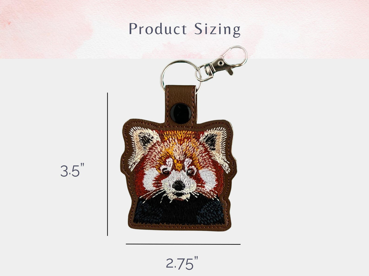 かわいいレッサーパンダの刺繍入りキーホルダー | キーホルダーまたはバッグチャーム | パンダ好きへのギフト