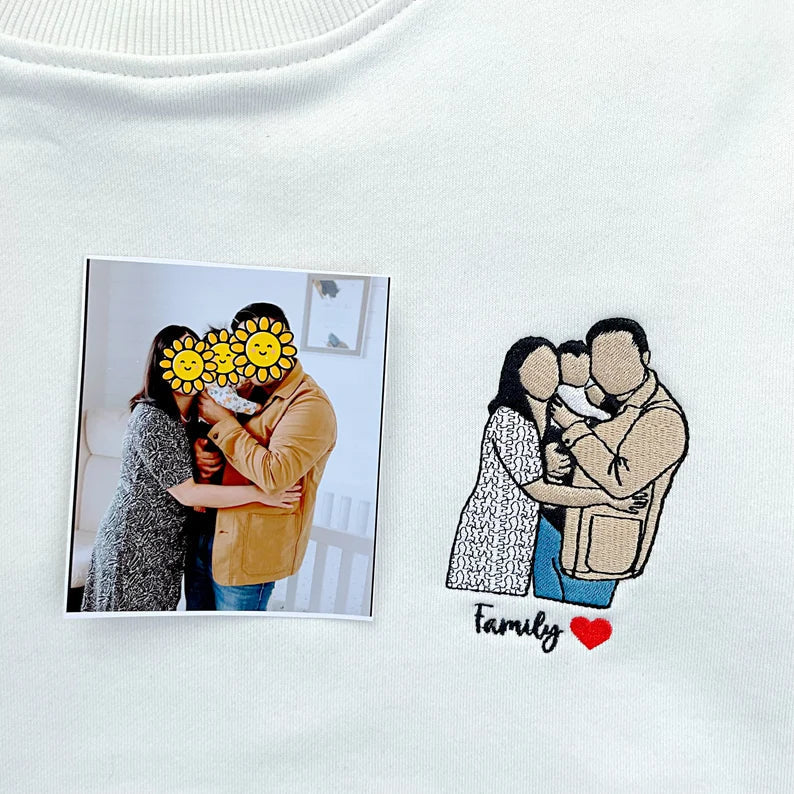 カスタム刺繍スウェットシャツ、カスタム刺繍パーカー、カスタム写真ポートレート、カスタム刺繍シャツ、家族の顔なしポートレートギフトカップル