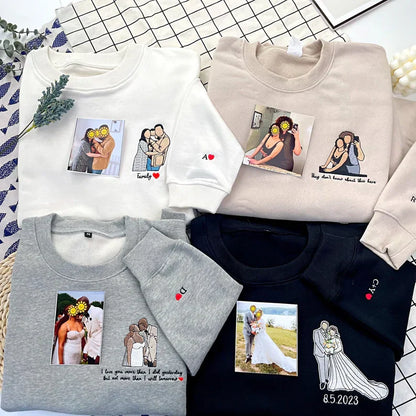 カスタム刺繍スウェットシャツ、カスタム刺繍パーカー、カスタム写真ポートレート、カスタム刺繍シャツ、家族の顔なしポートレートギフトカップル