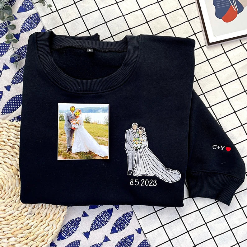 カスタム刺繍スウェットシャツ、カスタム刺繍パーカー、カスタム写真ポートレート、カスタム刺繍シャツ、家族の顔なしポートレートギフトカップル