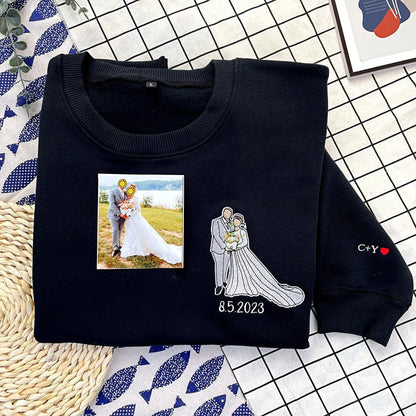 カスタム刺繍スウェットシャツ、カスタム刺繍パーカー、カスタム写真ポートレート、カスタム刺繍シャツ、家族の顔なしポートレートギフトカップル