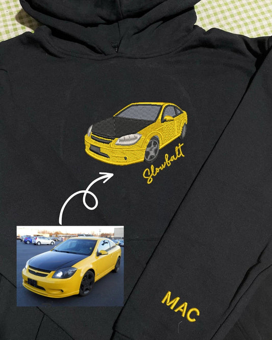 刺繍入りカーパーカー、男性用パーソナライズカースウェットシャツ、カースウェットシャツ、レースカーパーカー
