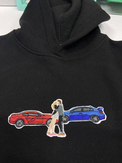 カスタムカーパーカー、刺繍入りカースウェットシャツ、男性用パーソナライズカースウェットシャツ、クラシックカー刺繍パーカー