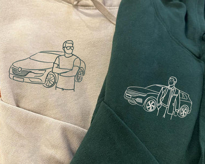 カスタム刺繍カースウェットシャツ 車の写真刺繍パーカー カスタム刺繍シャツ