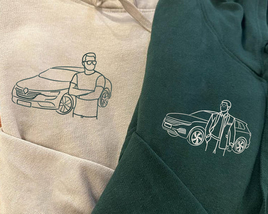 カスタム刺繍カースウェットシャツ 車の写真刺繍パーカー カスタム刺繍シャツ