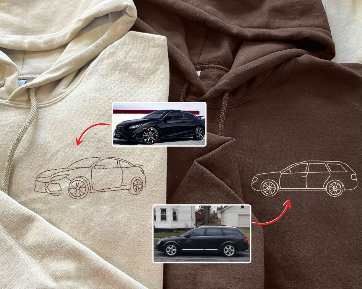 カスタム刺繍カースウェットシャツ 車の写真刺繍パーカー カスタム刺繍シャツ