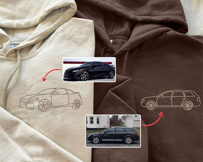 カスタム刺繍カースウェットシャツ 車の写真刺繍パーカー カスタム刺繍シャツ