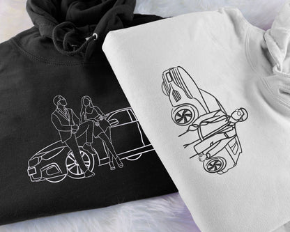 カスタム刺繍カースウェットシャツ 車の写真刺繍パーカー カスタム刺繍シャツ