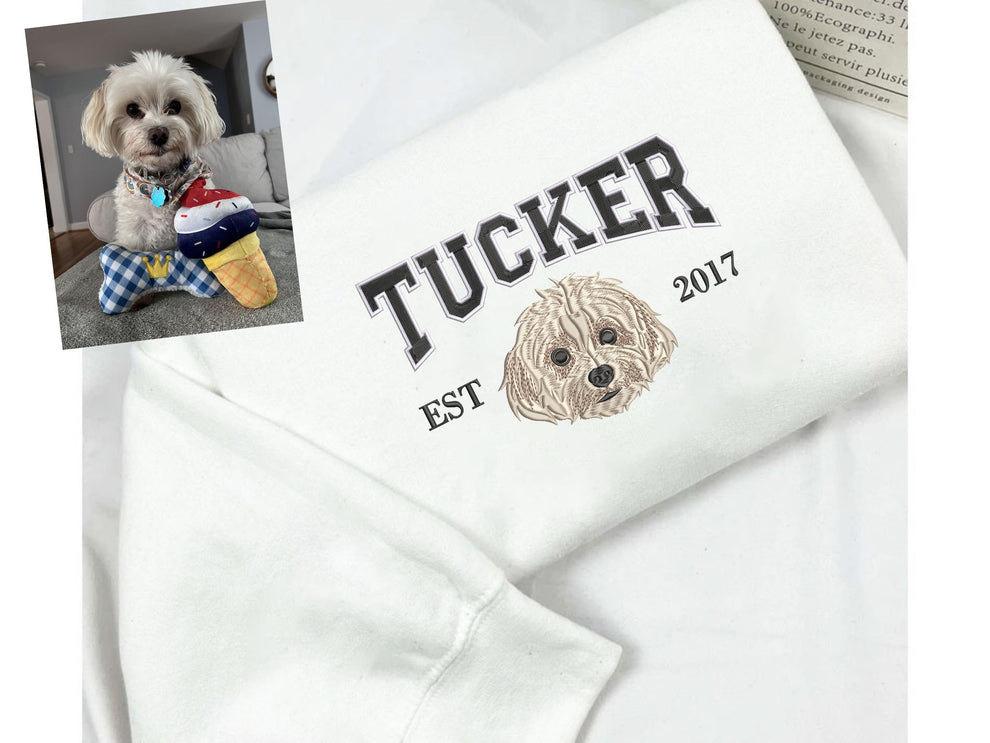 カスタム犬の顔パーカー 写真からカスタムペット刺繍スウェットシャツ、パーソナライズされた犬の刺繍スウェットシャツ、ペットの顔スウェットシャツ、クルーネック、Tシャツまたはパーカー