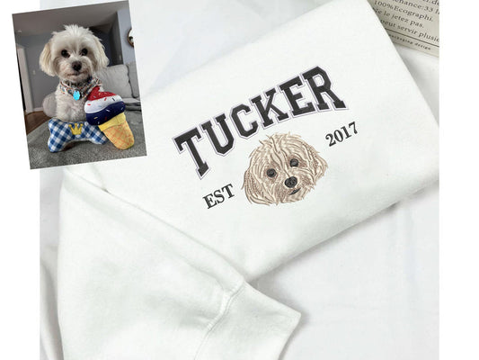 カスタム犬の顔パーカー 写真からカスタムペット刺繍スウェットシャツ、パーソナライズされた犬の刺繍スウェットシャツ、ペットの顔スウェットシャツ、クルーネック、Tシャツまたはパーカー