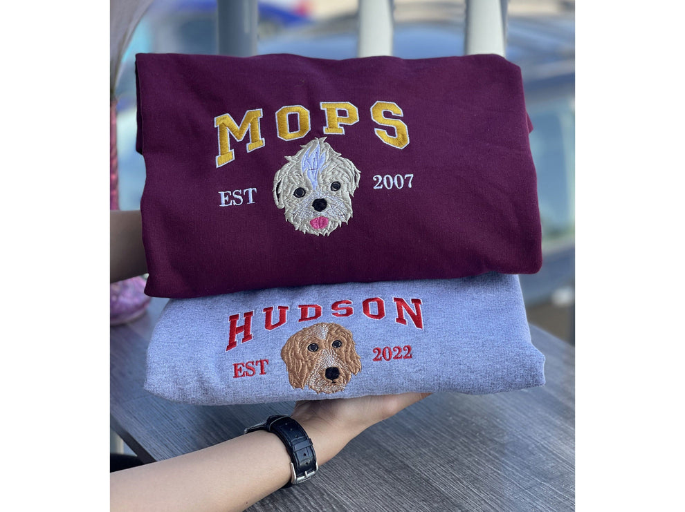 カスタム犬の顔パーカー 写真からカスタムペット刺繍スウェットシャツ、パーソナライズされた犬の刺繍スウェットシャツ、ペットの顔スウェットシャツ、クルーネック、Tシャツまたはパーカー