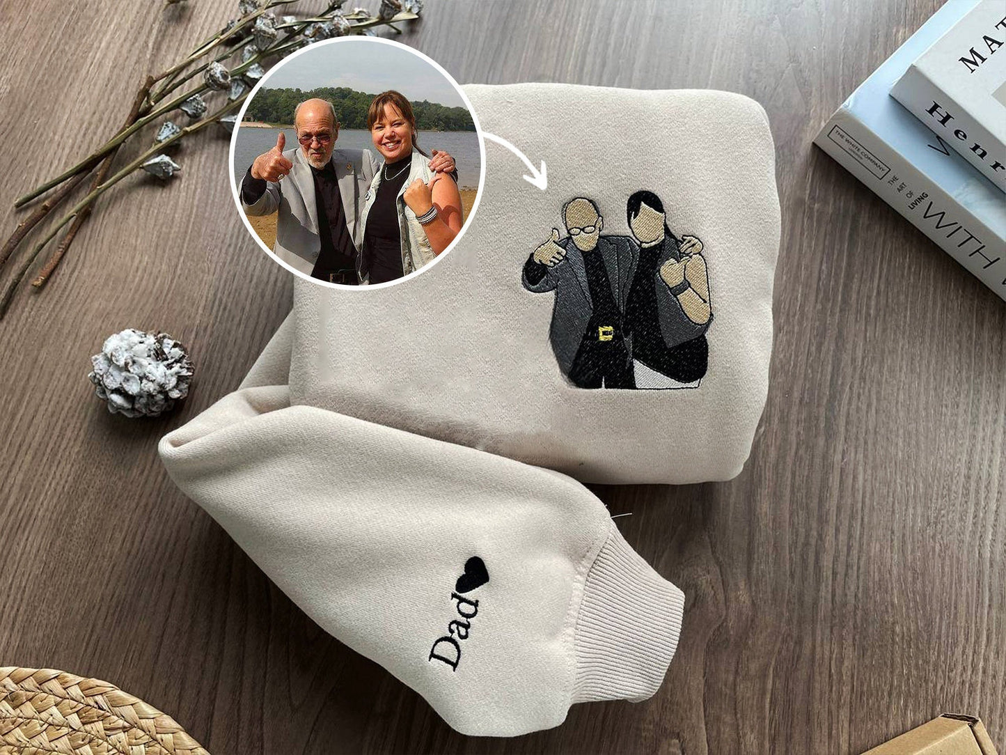 カスタム父の日刺繍スウェットシャツ、家族の肖像画パーカー、面白いお父さんパーカー