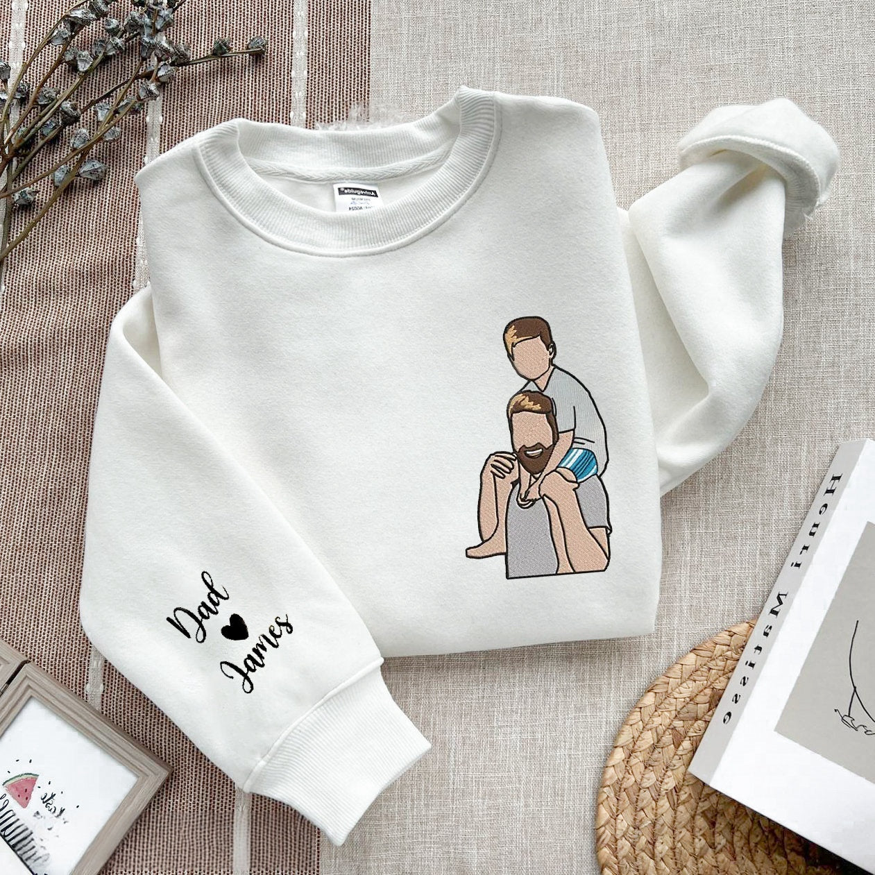 カスタム父の日刺繍スウェットシャツ、家族の肖像画パーカー、面白いお父さんパーカー