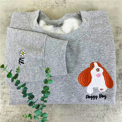 カスタム犬の肖像画刺繍スウェットシャツ、カスタムペットパーカー